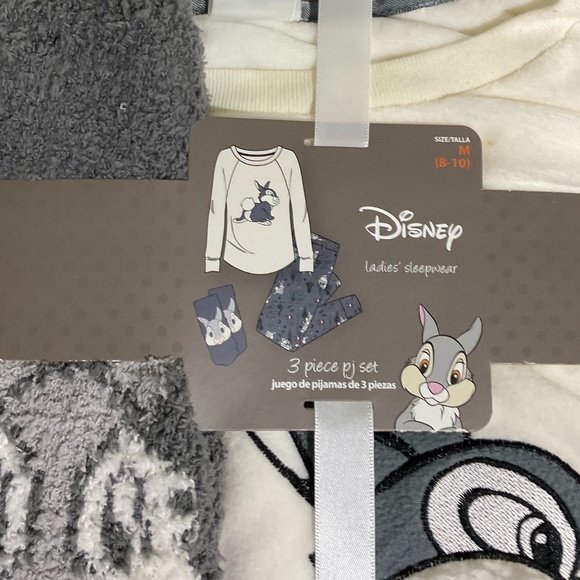 Disney pajama set women M medium 3 pieces top bottom and sucks puffy soft fleece - Picture 12 of 16